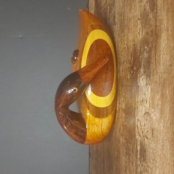 Vintage MCM Hand Carved Wooden Two Tone Duck "Mallard" Figurine Decor - Picture 1 of 6